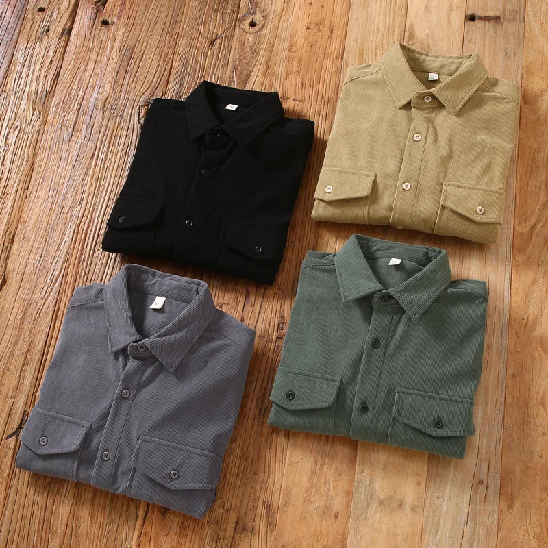 

Corduroy Vintage Shirts For Men Long Sleeve Classy Casual Pocket Autumn High-Quality Soft Comfortable Workwear Camisas De Hombre