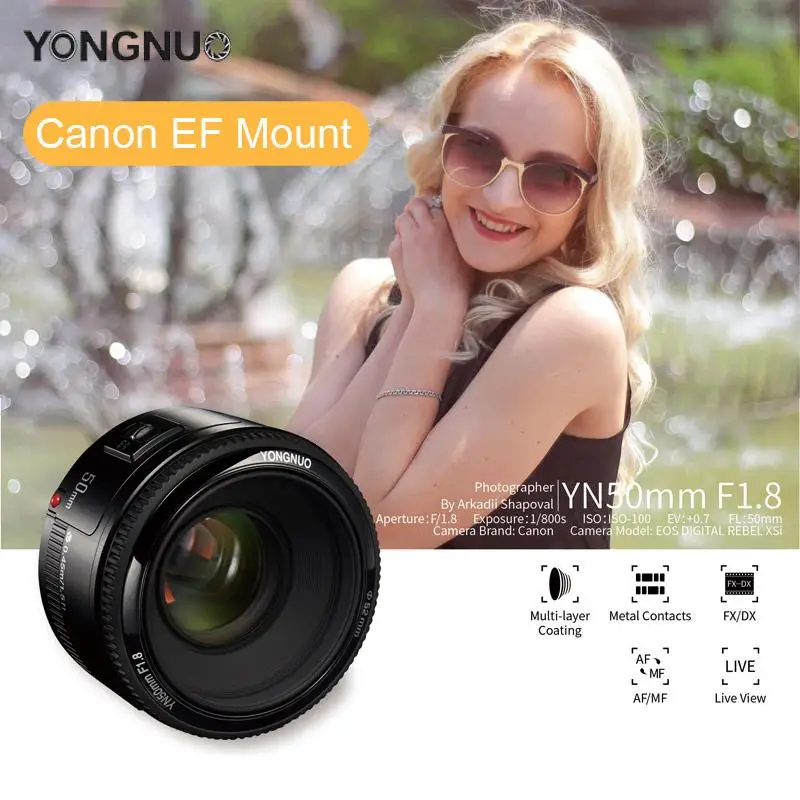 

YONGNUO YN50mm F1.8 Large Aperture Auto Focus Super Bokeh Effect Camera Lens for Canon EOS 70D 5D3 600D