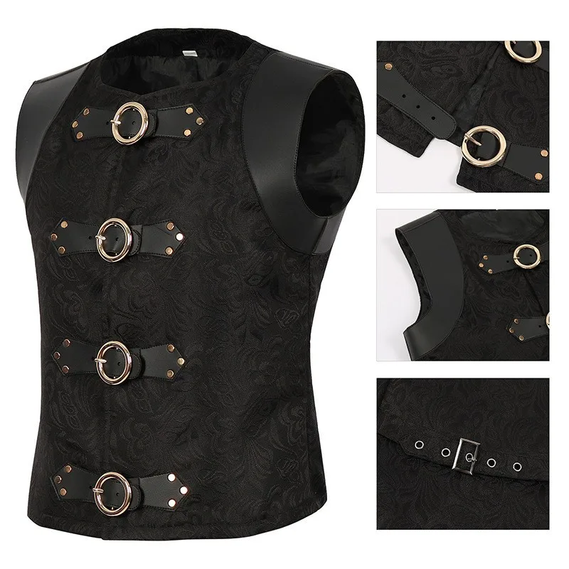 

Halloween Costume Medieval Templar Knight Waist-Cinched Vest Patchwork Men's Top Stage Performance Outfit Ladies' Ethnic Wear