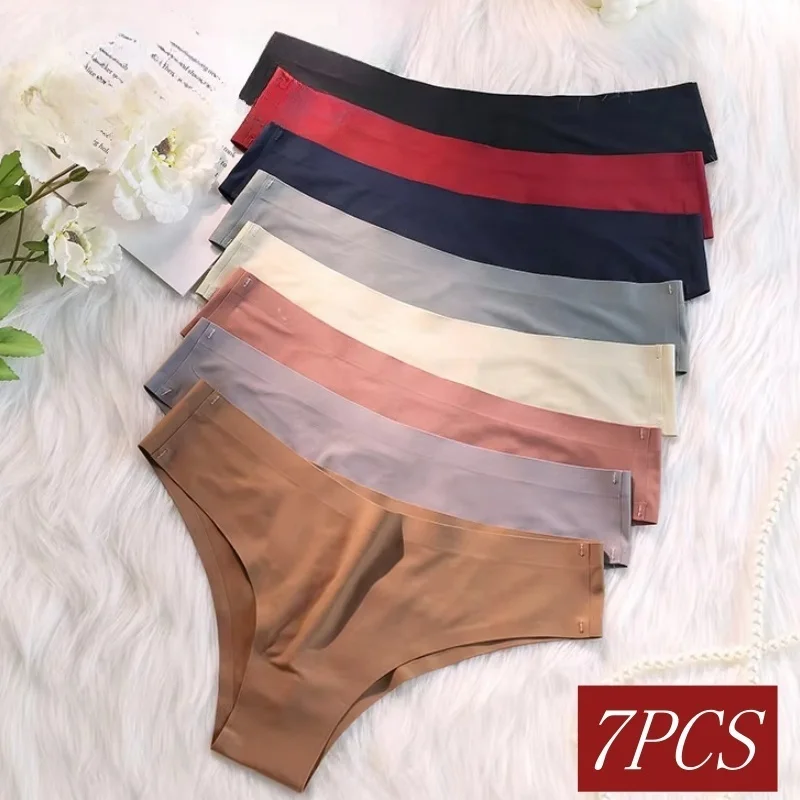 7 pz/set Mutandine Delle Donne Sexy Biancheria Intima Senza Soluzione di Continuità Mutande di Seta del Ghiaccio A Vita Bassa Panty Femminile Morbido di Colore Solido Slip Ultra-sottili