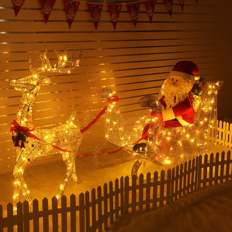 

Christmas luminous deer pull car hotel shopping mall large scene PVC deer sleigh car
