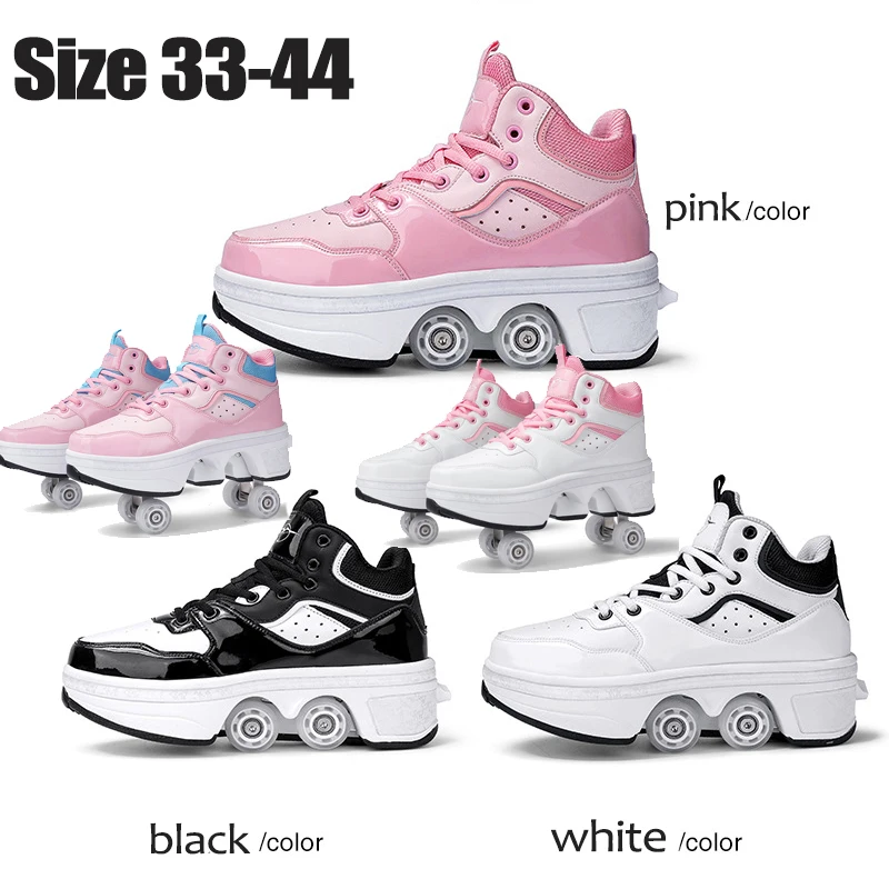 Size 33 34 35 - 44 Deformation Roller Skates Shoes Double Row 4-Wheel Skates Roller Shoes Dual-Purpose Roller Sneakers Shoes