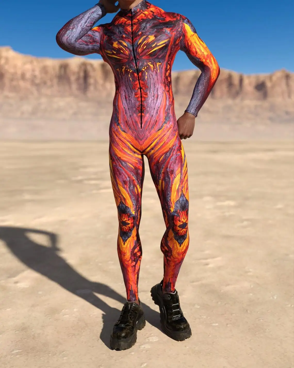 Mehrfarbiger Digitaldruck-Jumpsuit für Damen, Cosplay, Halloween, Karneval, Kostümparty, Performance, Reißverschluss, elastischer, schmaler Bodysuit – Detail 8
