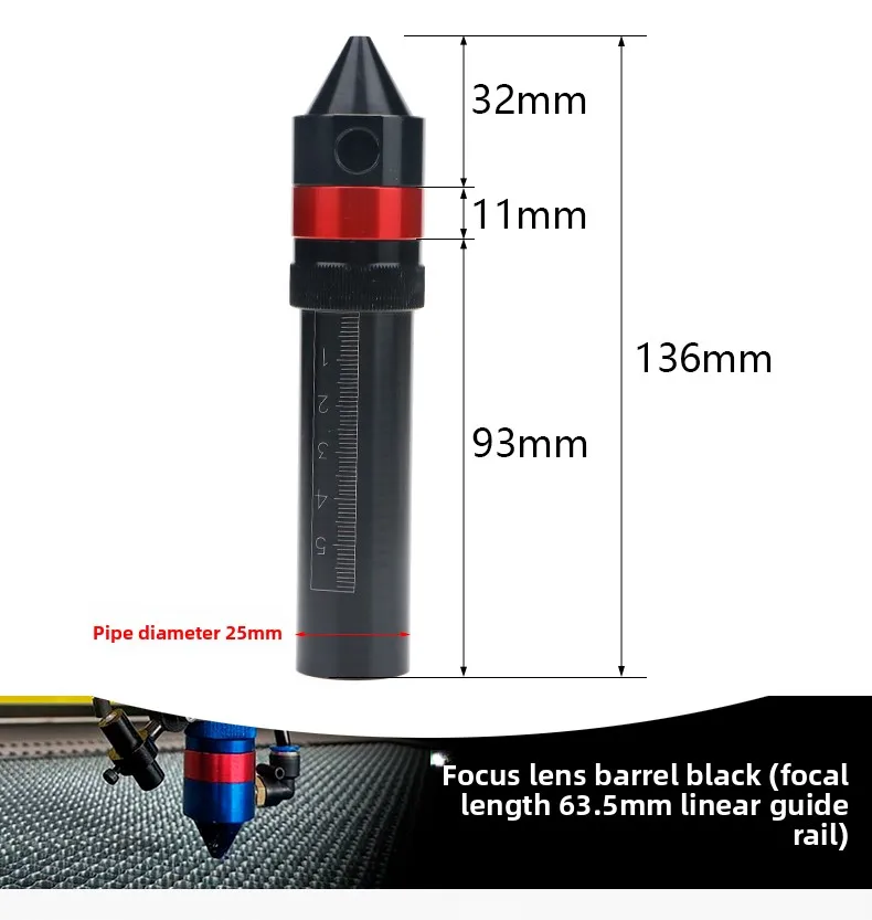 CO2 Laser Lens Tube Outer Diameter 25mm 24mm 22mm 21mm for Lens Dia.20mm FL 50.8/63.5/101mm Air Nozzle Output Laser Machine