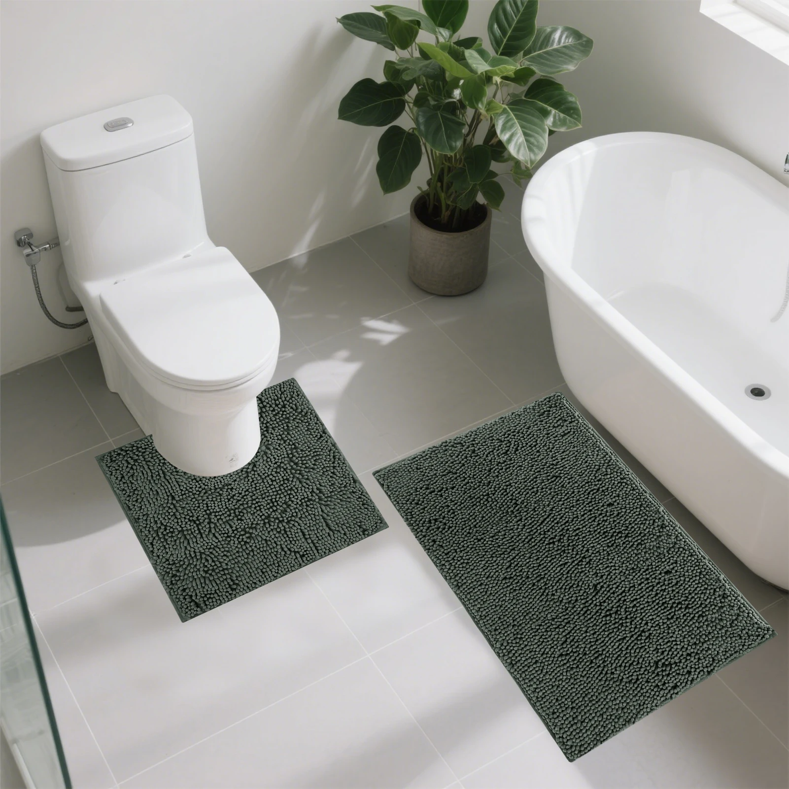 Alfombras antideslizantes de chenilla – Set absorbente para ducha y lavabo - imagen 2