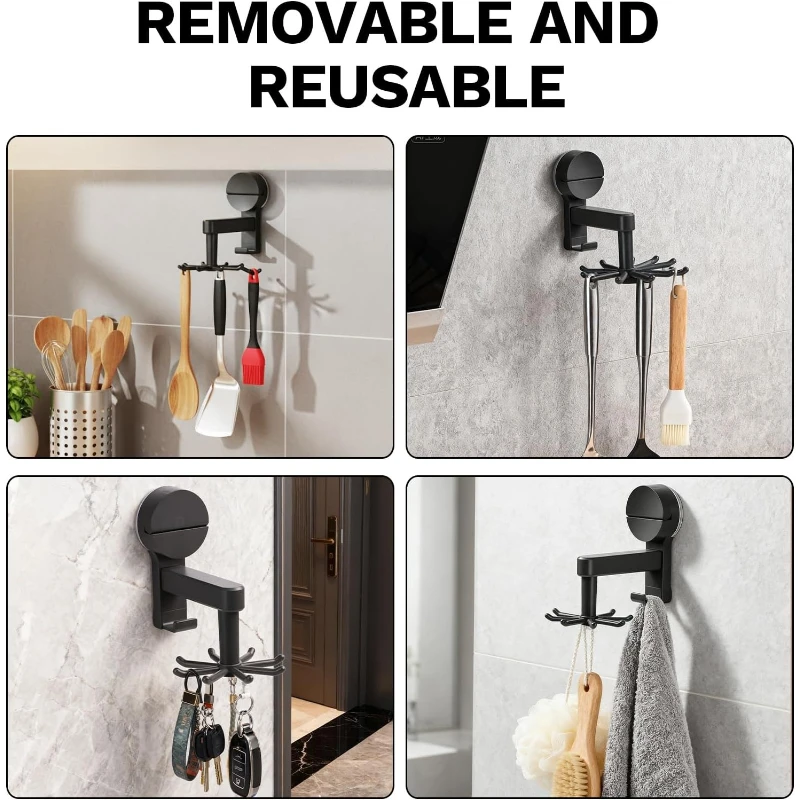 360° Rotating Hook Space-Saving Kitchen Storage Rack with Strong Suction Cups No Drill Mount for Wall Cabinet Door RV Organizer 5