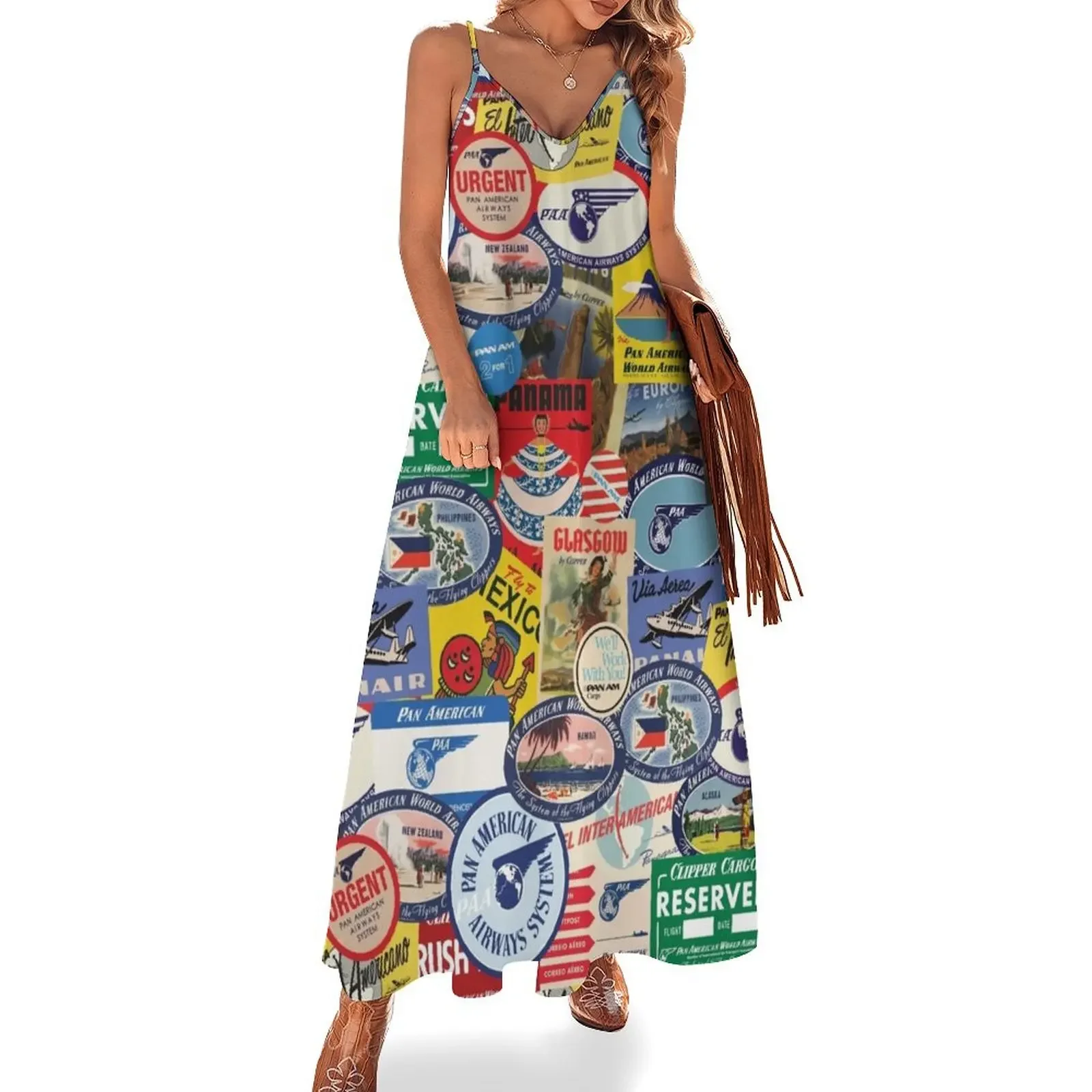 

Pan Am Travel Sticker Pattern Sleeveless Dress Aesthetic clothing summer clothes