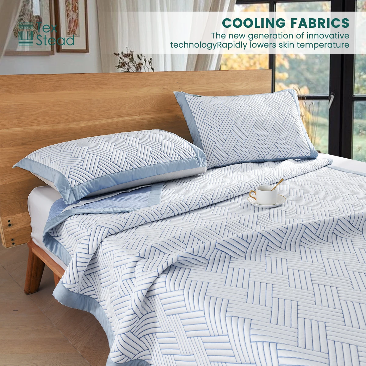 

Cooling Air Layer Herringbone Cooling Mat Set, Breathable Moisture Wicking Bed Topper with Pillowcases for Hot Sleepers