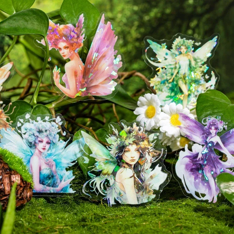 10Pcs Flower Fairy Theme PET Sticker Handbook Collage DIY Material Decoration Label Stickers Album Scrapbooking Craft Supplies