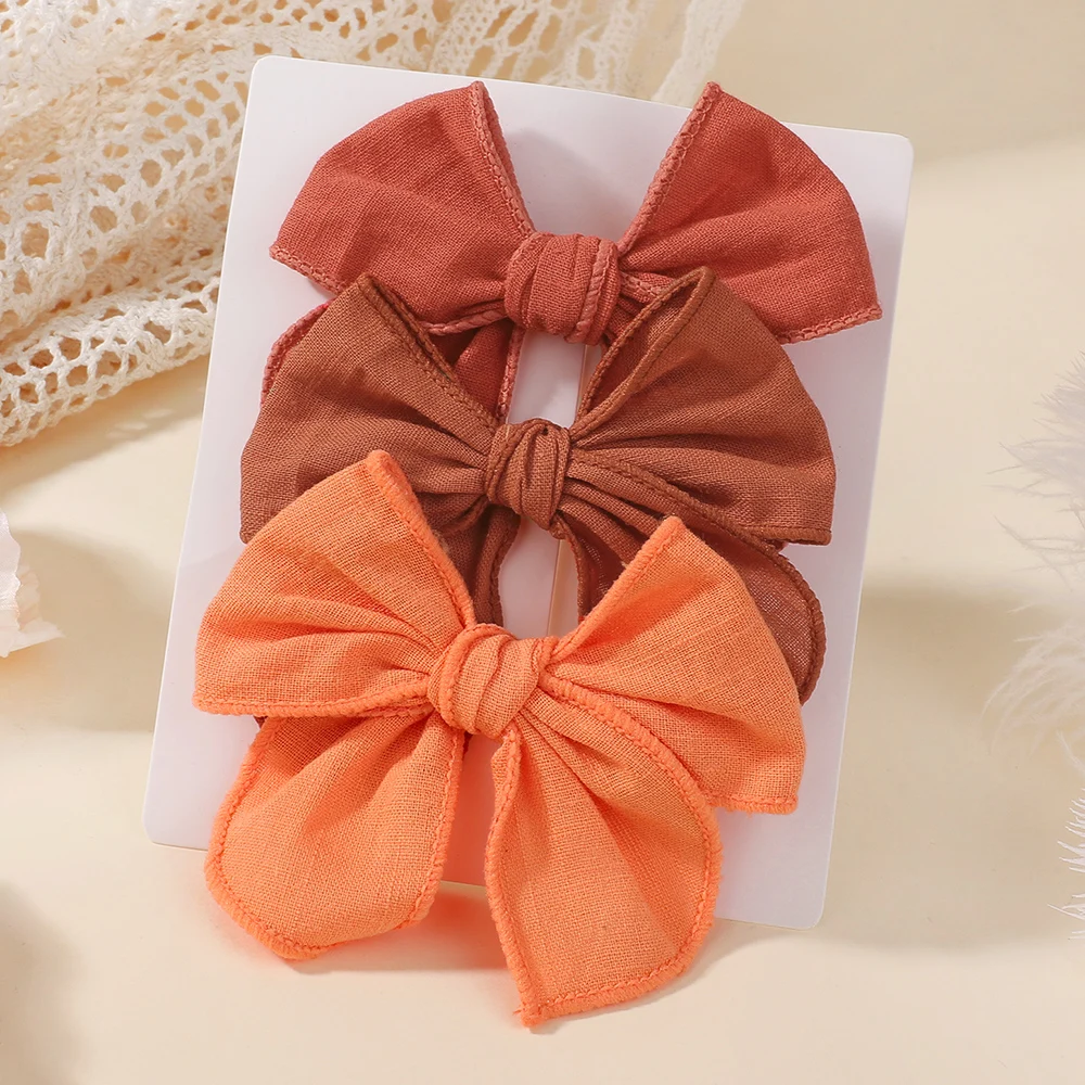 

3Pcs/Set Large Bowknot Cotton Hair Clips for Baby Girls Autumn Handmade Cheer Hairpins Kids Headwear Hair Accessories