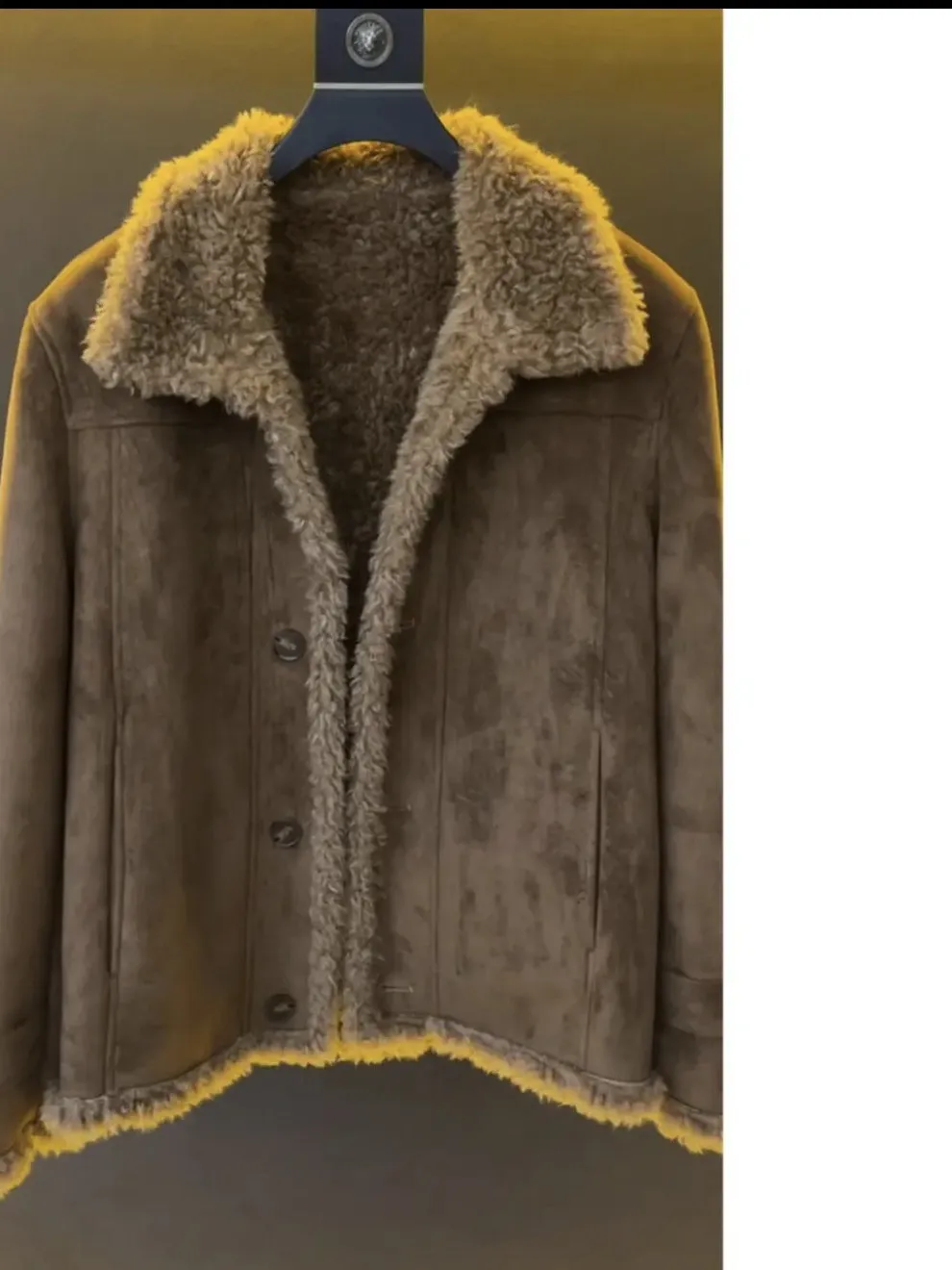 

Men's Thiened Fce Lined Suede Jaet Luxury Leather Fur Inteated Warm Workwear Outerwear Sli Youth Faion