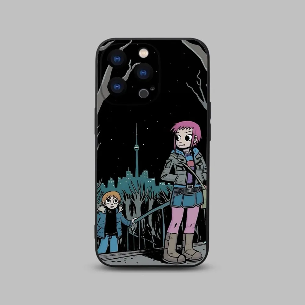 Cartoon Scott Pilgrim Phone Case For iPhone 15,14,13,12,11 Plus,Pro,Max,XR,XS,X,7,8 Plus,SE,Mini Black Silicone Soft