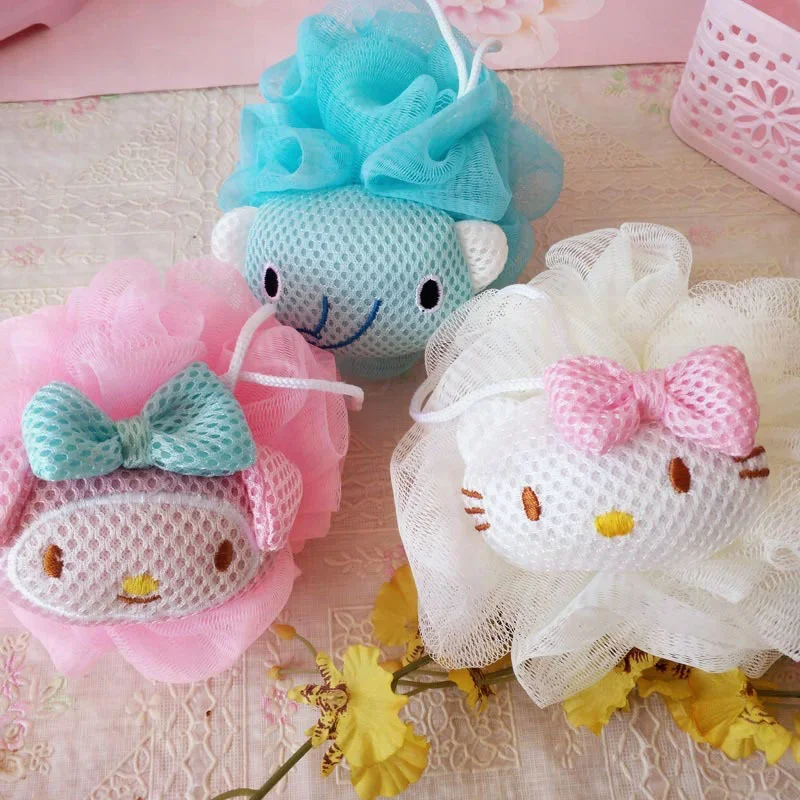 Sanrio Hello Kitty Bath Flower Large Girl Bathing Cute Back Rubbing Cartoon Doll Melody Bubble Bath Shower Ball Bathroom Fixture