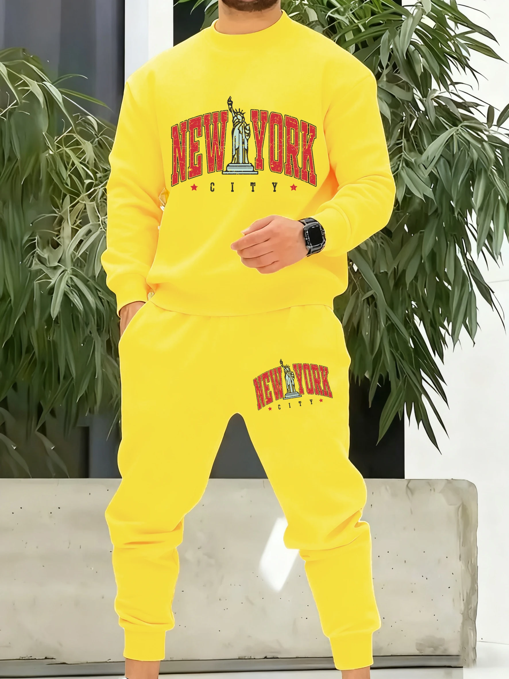 

The Statue Representing New York Pullovers Men Fleece All-Match Sport Suits Autumn Warm Retro Pants Unisex Loose Soft Sportset