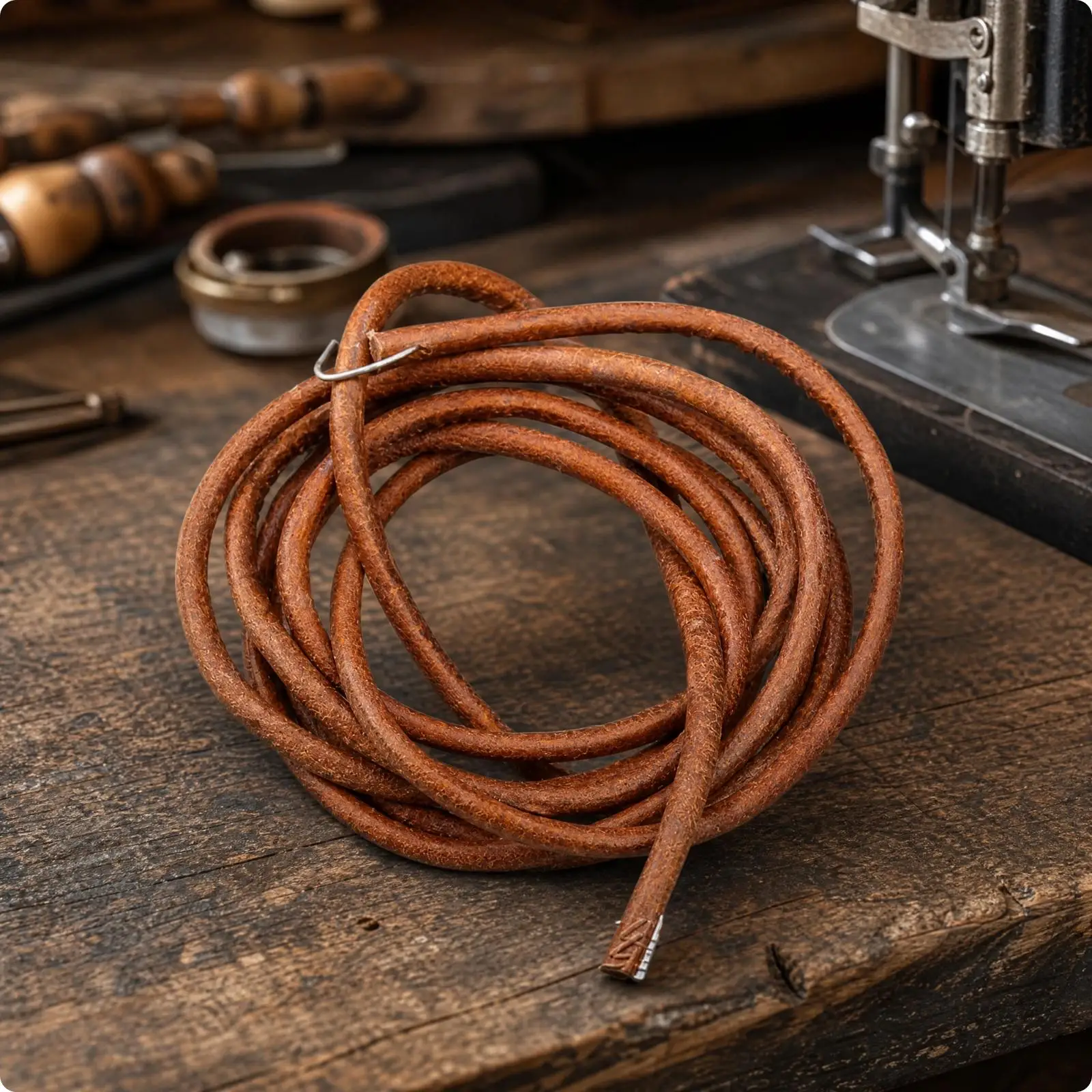 Brown Leather Sewing Machine Belt with Metal Hook for Vintage Treadle Sewing Machines Household Restoration Supply