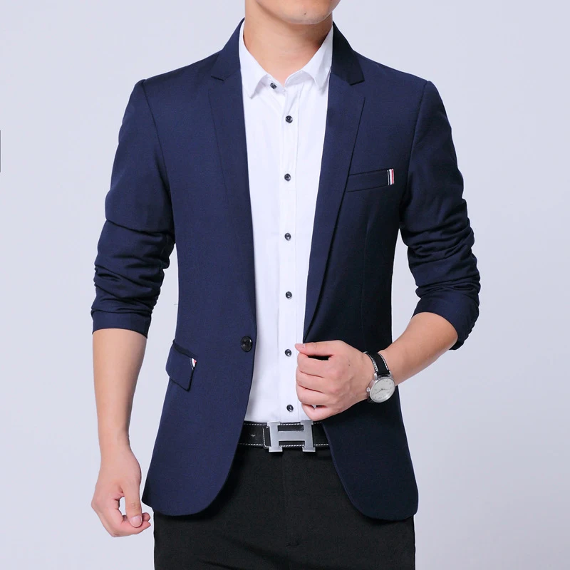 BROWON 2026 New Spring Autumn Men Suit Jacket Mens Korean Slim Fit Solid Color Smart Casual Work Clothing Men\'s Suits Blazers