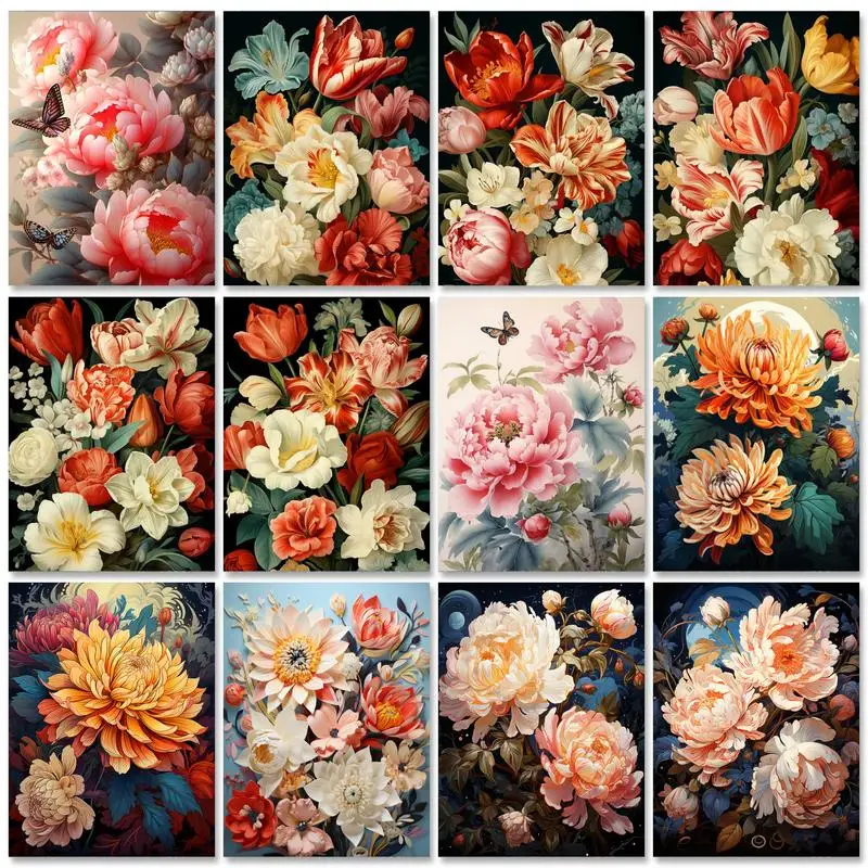 

RUOPOTY Цветочная картина «сделай сам» по номерам с рамкой, акриловая краска на холсте, ручная роспись, краска с номером для Diy Gift Arts