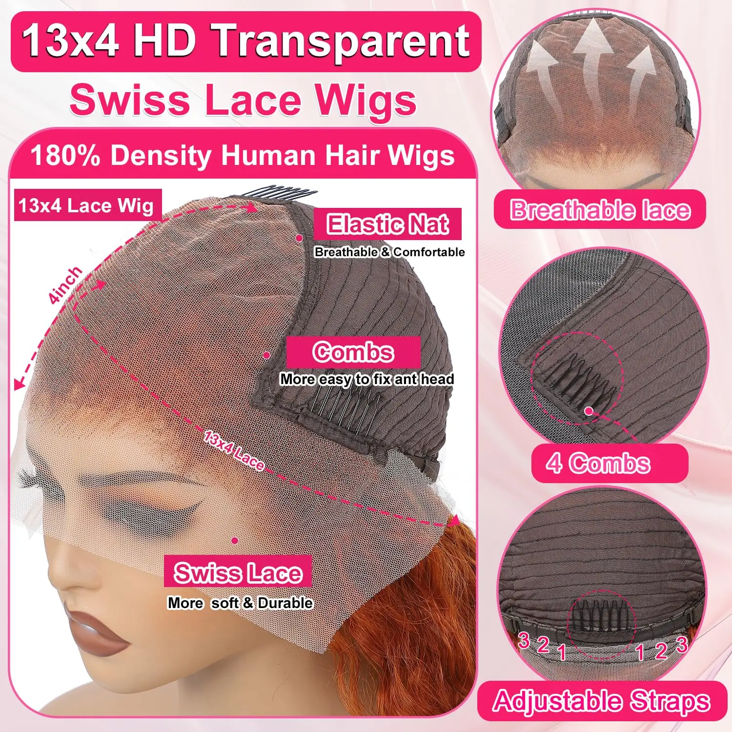 200% الكثافة الزنجبيل موجة عميقة 13x6 HD الدانتيل أمامي خصلات الشعر المستعار الإنسان شعر بشري مجعد الباروكات قبل قطعها للنساء الشعر البرازيلي