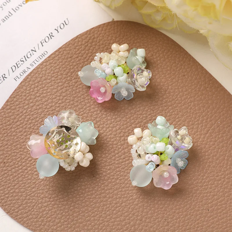 Premium Lightweight Crystal Pearl Cream Seed Bead Lily Blossom Shoe Charms for Jelly Clogs Spring Summer DIY Fresh Vibrant