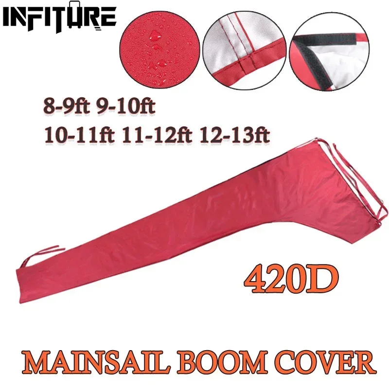 420D For 8-13ft Boat Cover Mainsail Boom Cover Anti UV Waterproof  Windproof Sunshade Sail Red  Anti Scratch Dustproof Cover