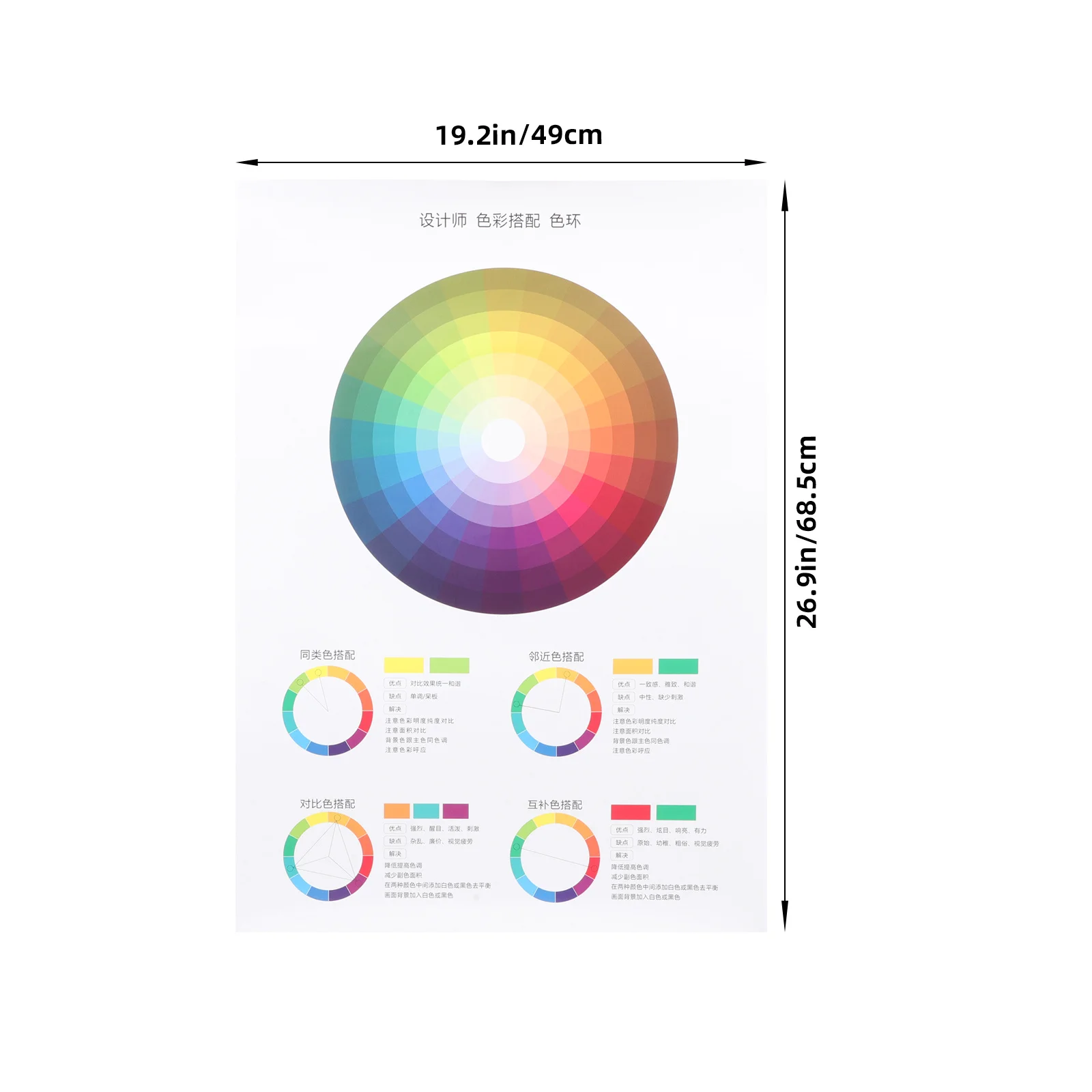 Color Wheel Poster Paper Durable Circular Chart for Art Design Students Teachers Color Matching Guide Colour Wheel Chart