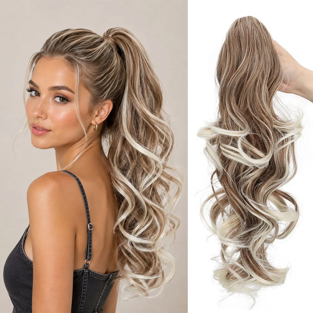 16Inch Synthetic Clip In Ponytail Extension Long Wavy Curly Hairpiece Claw Clip Voluminous Natural Looking Hair for Women