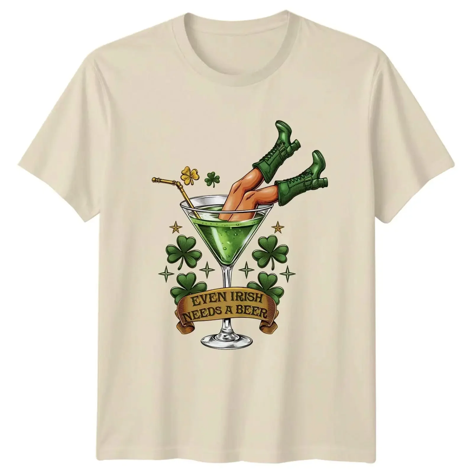 Even Irish Needs A Beer T Shirt Cocktail Design St Patricks Day vintage Washed Breathable homme Top For Everyday Wear