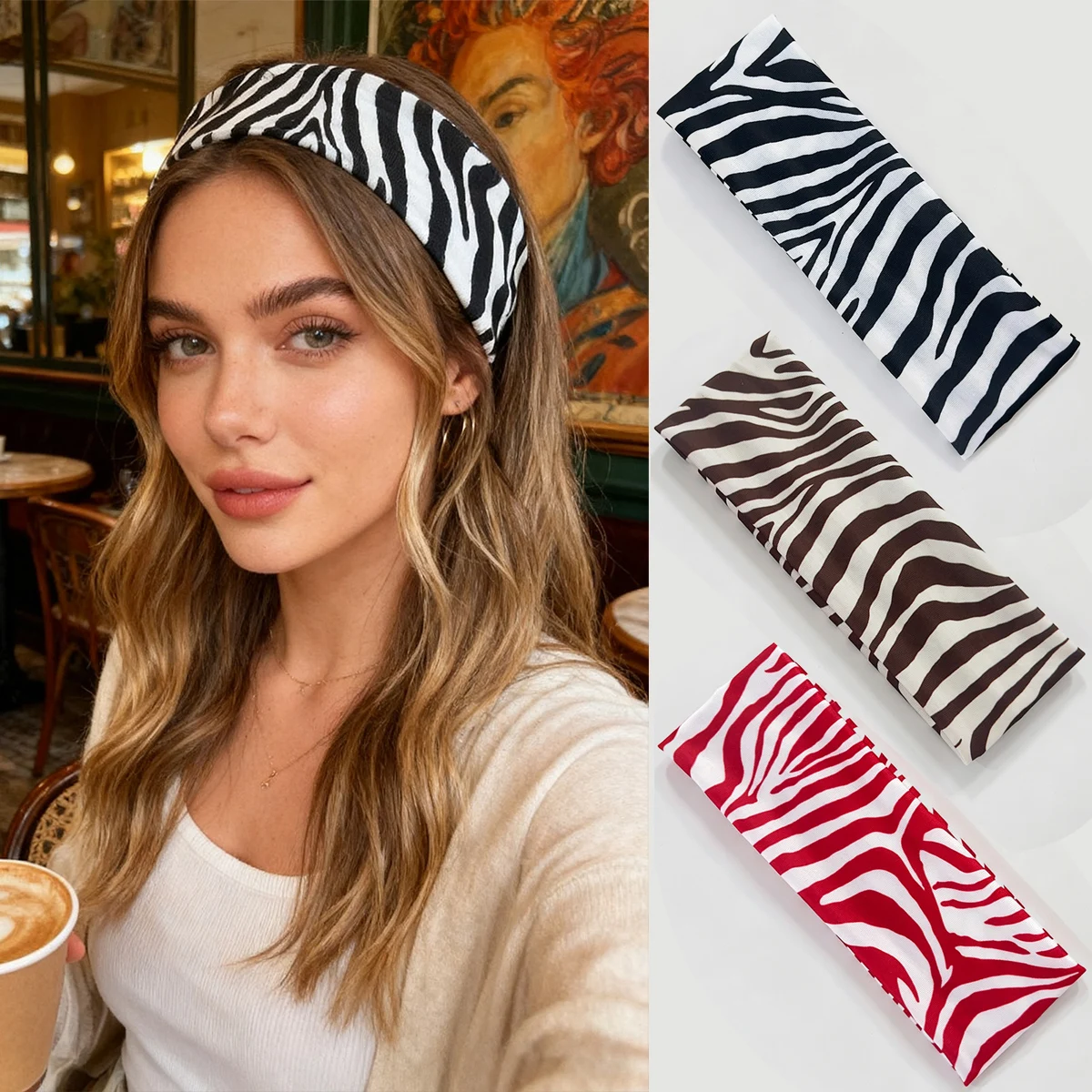 New Zebra Print Wide Elastic Headband Women Yoga Sweatband Fashion Hairband Daily Makeup Hair Accessory Sports Fitness Headwrap