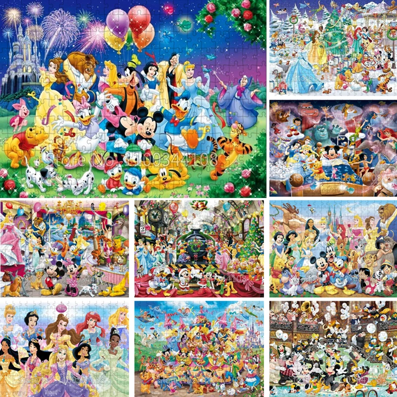 Disneyland Cartoon Characters Puzzle 300/500/1000 Pieces Disney Princess Mickey Mouse Jigsaw Puzzles Hobby Kids Toys Collections