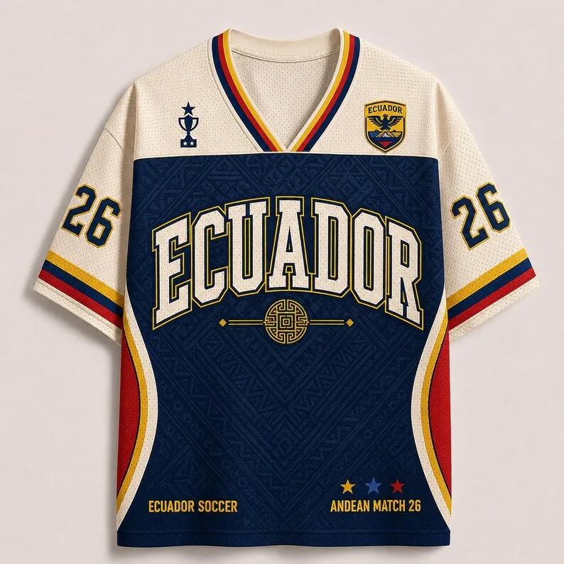 2026 New Ecuador Fan Uniform Football Print Breathable V-neck Mesh Football T-shirt Is A Must-have for Fans
