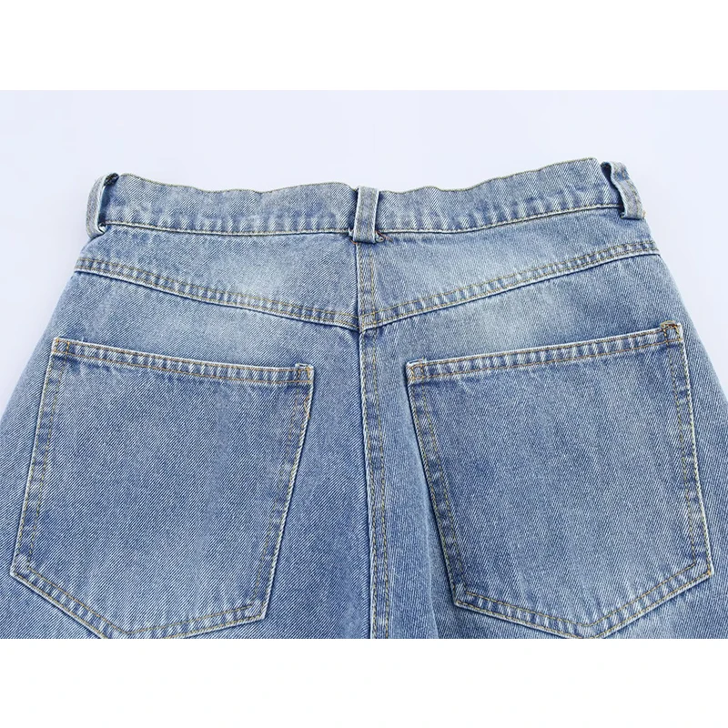 YENKYE nueva moda mujer americano Retro con bolsillos pantalones vaqueros rasgados rectos de tiro medio 2025 pantalones vaqueros