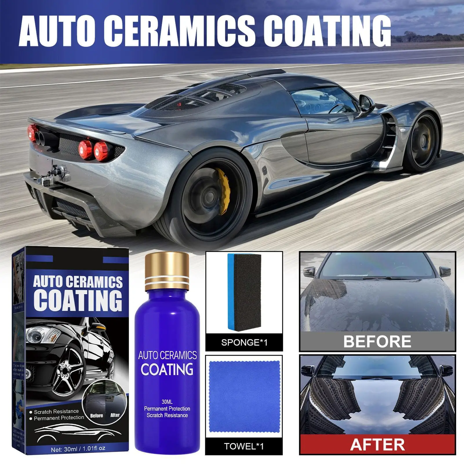 

Комплект глянцевого керамического автомобильного покрытия, универсальный герметик для автомобильной краски, защита от зеркальной краски, 30 мл, автомобильный комплект с губкой
