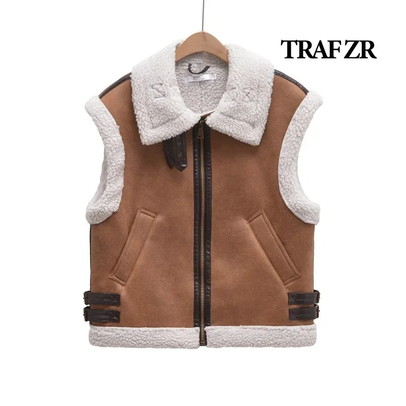 

TRAF ZR Vests for Women 2024 Turn-down Collar New in Elegant Luxury Women's Casual Vacation Matching Short Winter Women Vests