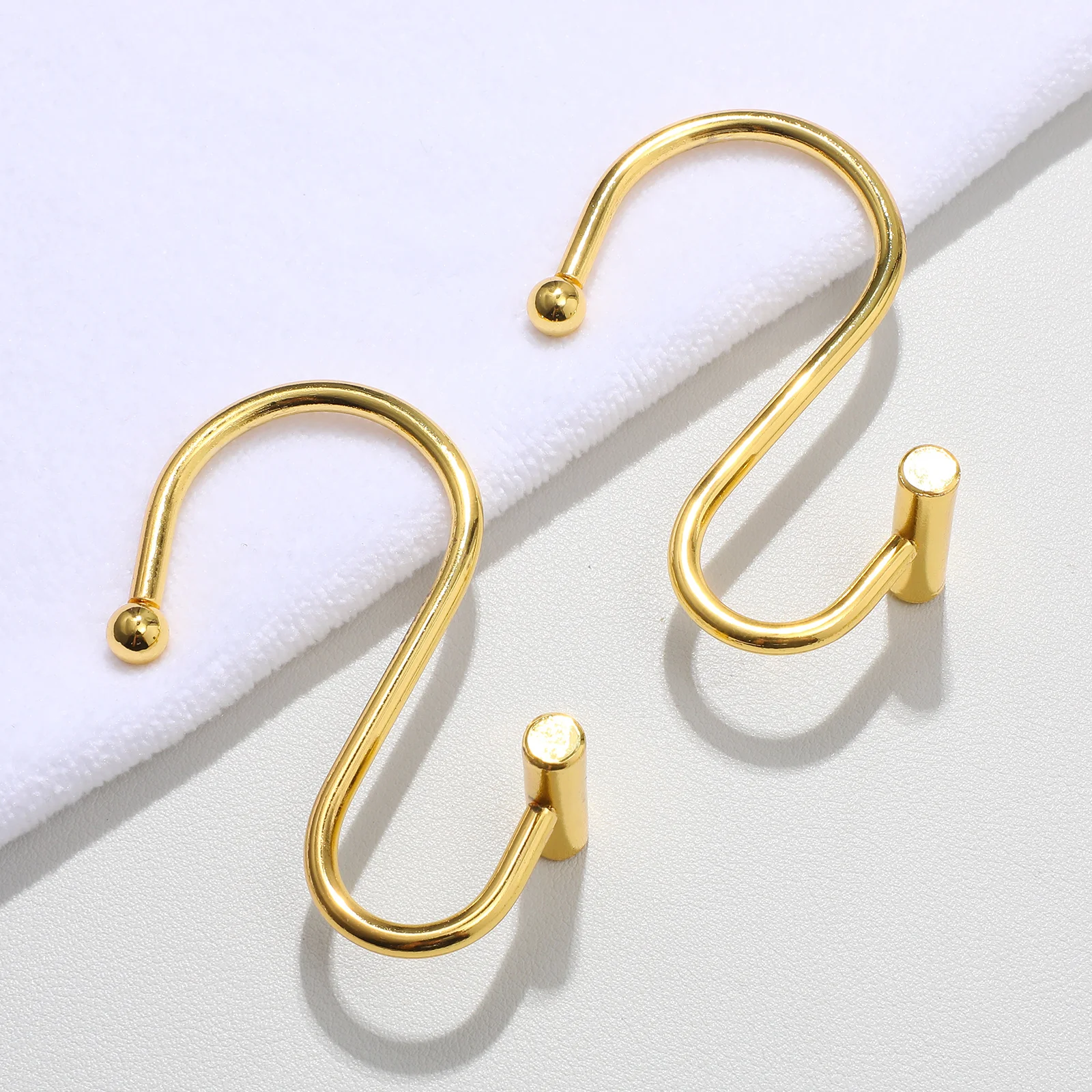 

12Pcs Golden S Hooks Durable Iron Shower Hooks Strong Load Bearing Multi Purpose Bathroom Kitchen Use Shower Curtain Rings