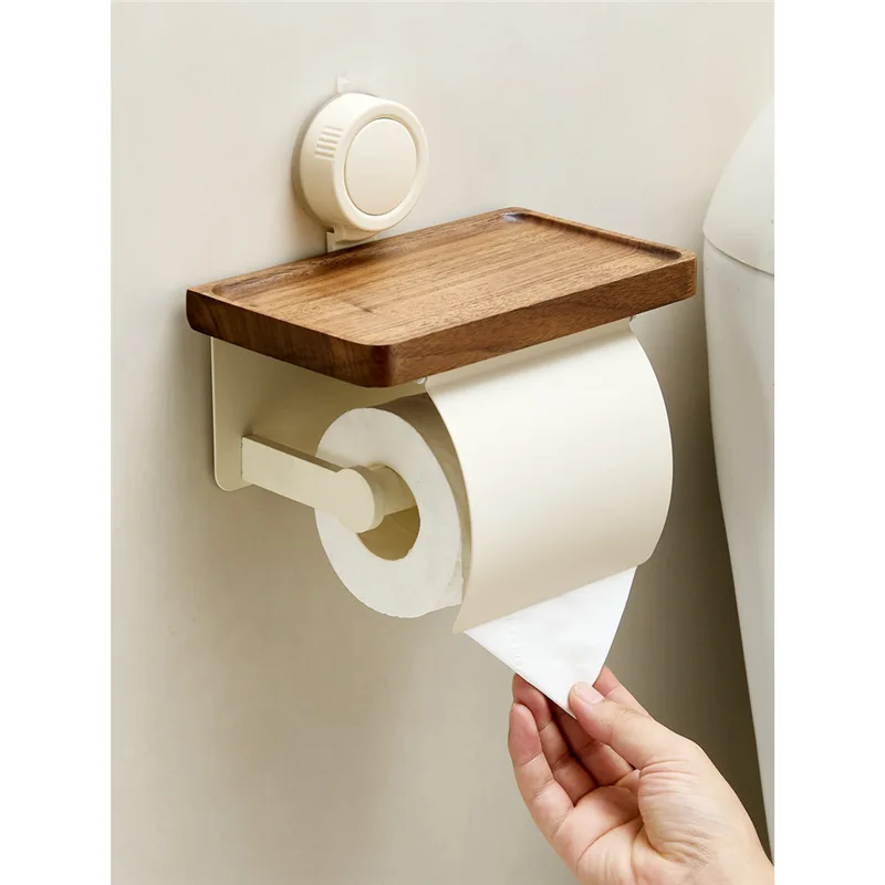 

Milk White Walnut Suction Cup Tissue Box Toilet, Shelf