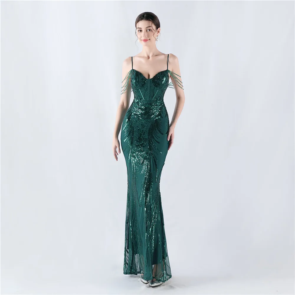 Luxury Backless Sequin Long Evening Dresses For Women Elegant Mermaid Sequins Formal Occasion Dress Prom Party Dresses