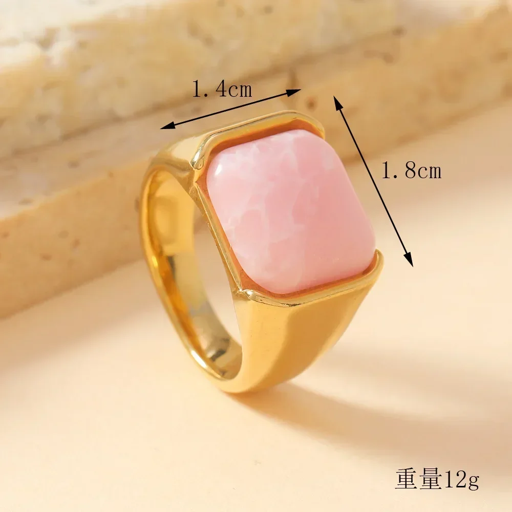 Joyería de moda, nuevo anillo turquesa cuadrado rosa con ajuste geométrico, cristal de acero de titanio, anillo austriaco para mujer