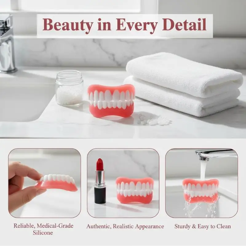 Comfortable Smiling False Teeth With Filling Glue Disposable Upper Lower Veneers Temporary Teeth Makeup
