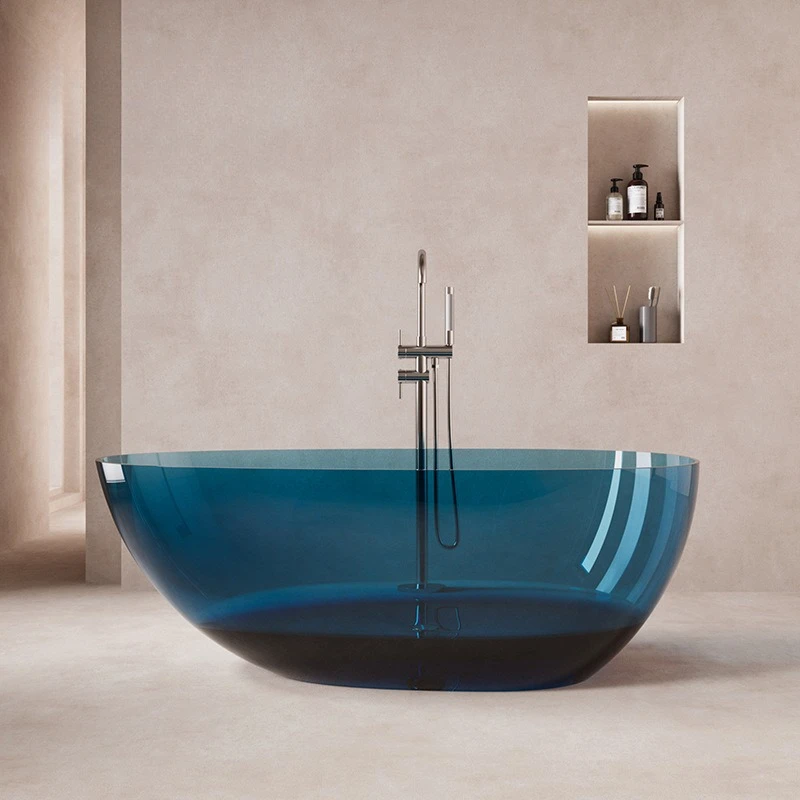 

Goose egg-shaped freestanding pure resin color transparent hotel B & B home crystal bathtub