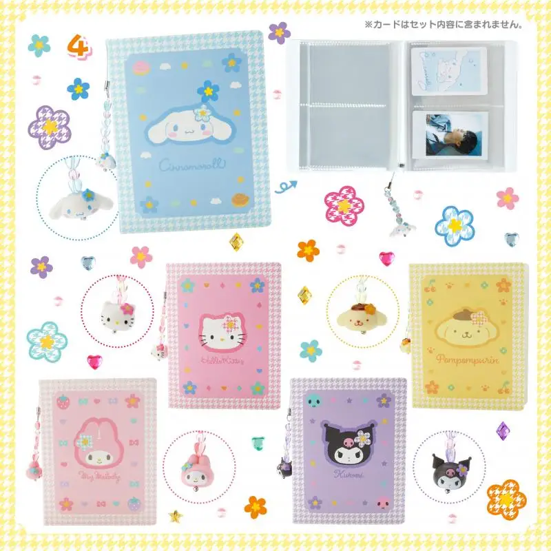 Sanrio Lattice Check Series 3 Inch Card Book Storage Bag Flower Hellokittys Melody Cinnamoroll Plush Pendant Anime Plush Toy