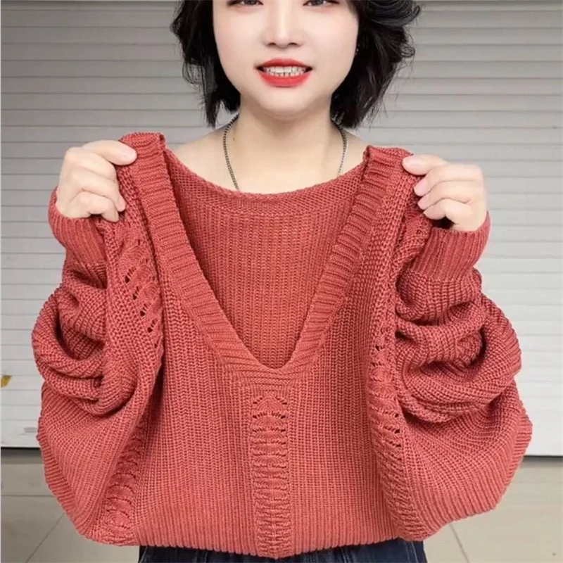 

Sweater Women's Spring Autumn 2025 New Fashion Knitwear Jackets Openwork Pullover Design Sense V-Neck Coat Foreign Female Tops