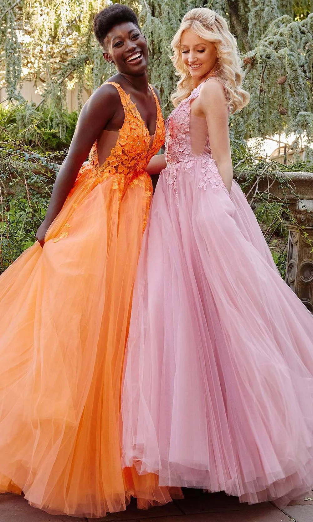 Amanda 3D Flower Embroid فساتين السهرة Sexy V-neck Tulle Orange A-line Prom Dress 2023 Princess Sleeveless Prom Gown