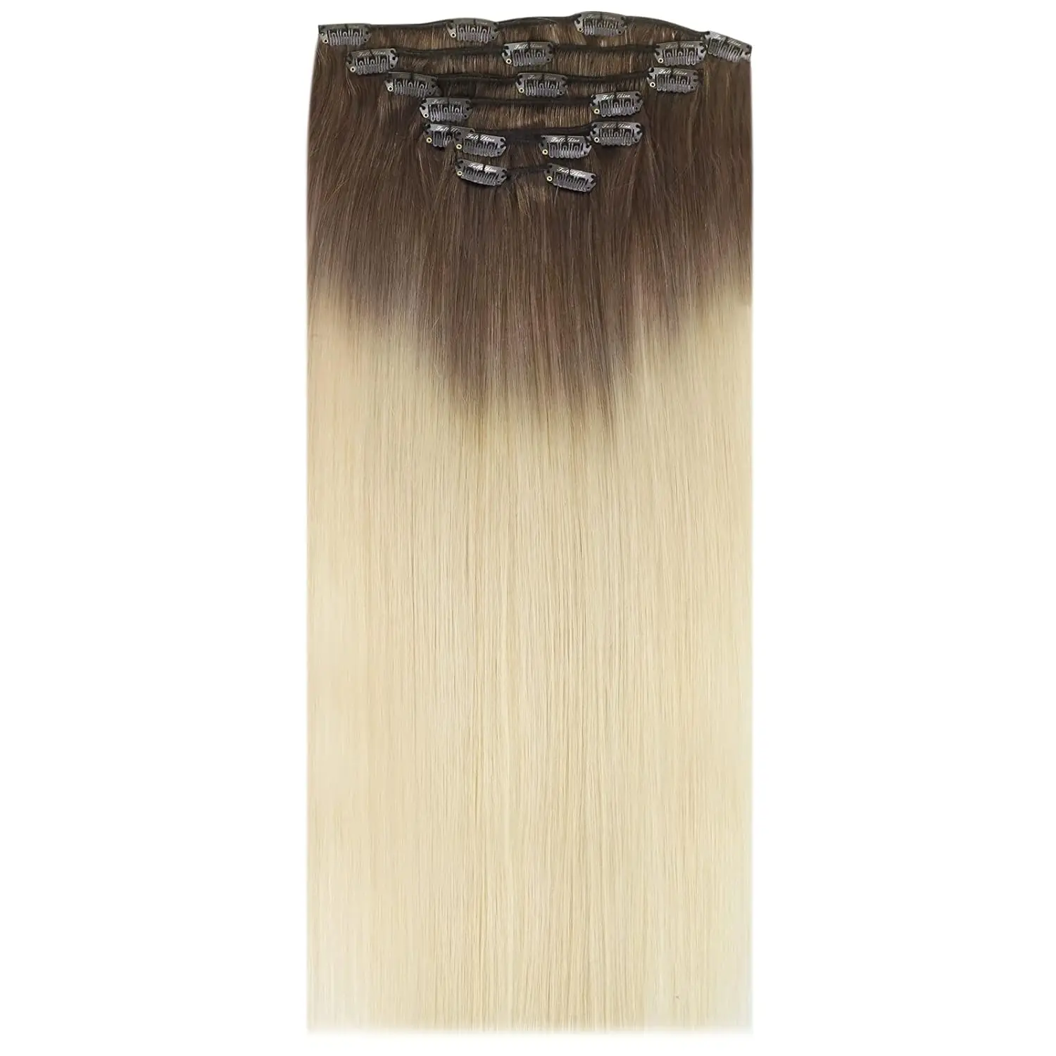 Full Shine ekstensi rambut manusia klip dalam ekstensi rambut Balayage 7 buah 120g rambut sambungan ganda rambut manusia untuk wanita