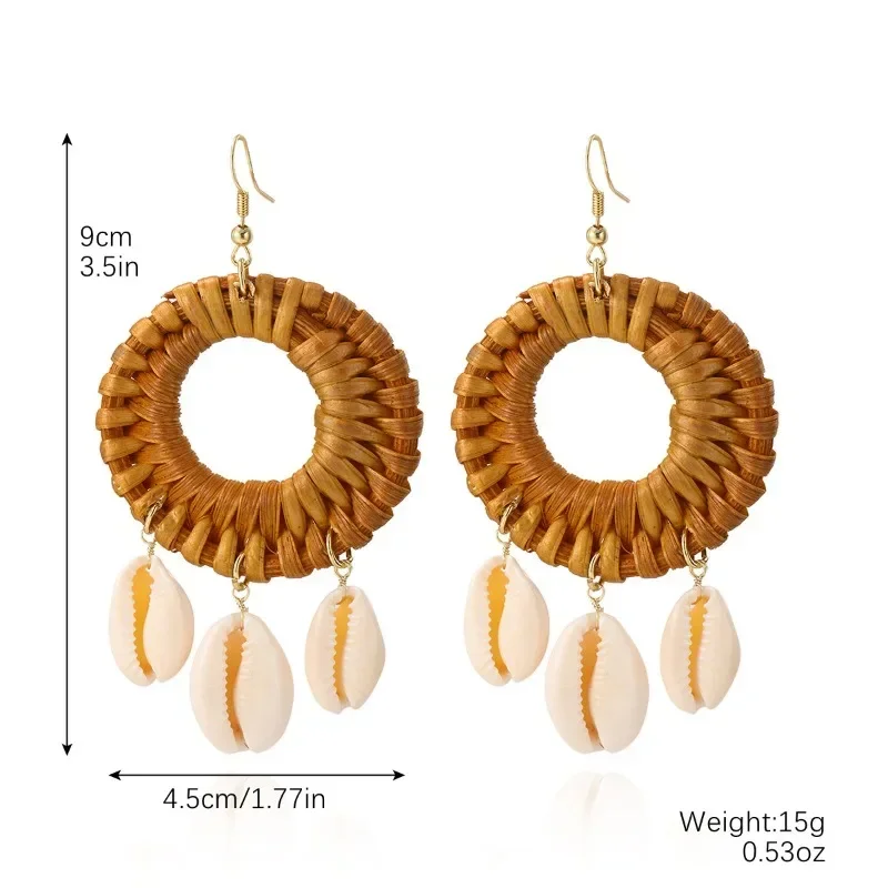 Bohemia White Brown Rattan Knit Raffia Drop Earrings for Women Handmade Geometric Round Summer Beach Earrings Jewelry