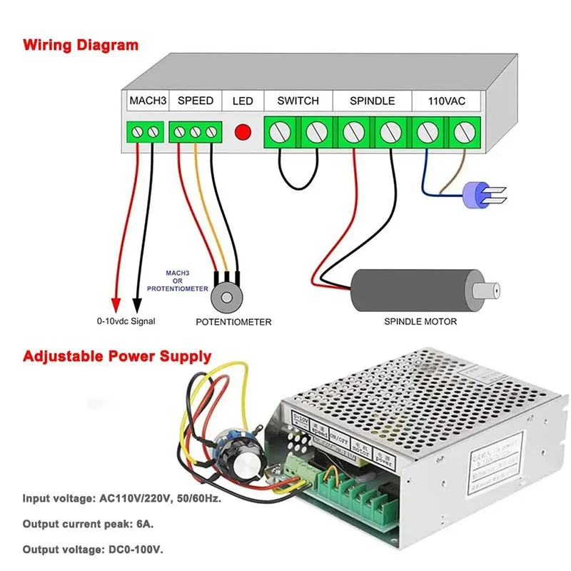 0.5kw Air Cooled Spindle Motor ER11 Chuck CNC 500W Spindle DC Motor + 52mm Clamps + Power Supply Speed Governor For DIY CNC