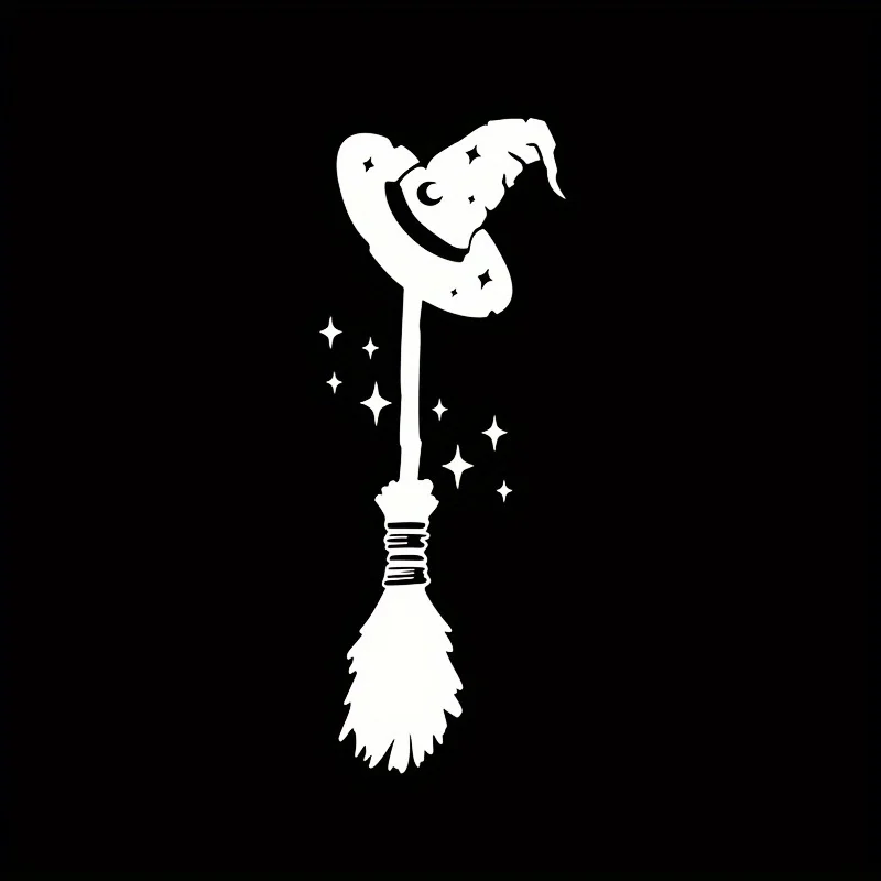 

1PC Witch Broom & Witch Hat Matte Vinyl Decal, Irregular Self-Adhesive Waterproof Sticker for Car Bumper Laptop Halloween Decor