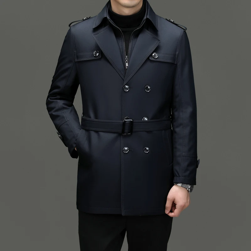 Winter Mid-length Jacket High-end Business Detachable Wool Liner Thick Warm Parka Men's Fashionable Single-breasted Windbreaker