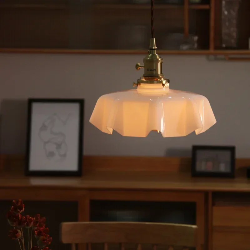 SANDYHA Lampade a sospensione in rame stile francese Paralume in vetro Design Lampada a LED Decorazione del soggiorno Tavolo da pranzo Apparecchi di illuminazione