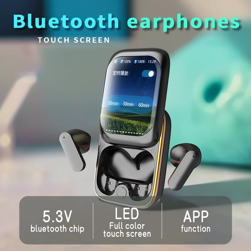 

LED Screen Sliding Bluetooth Earphones High-definition Display Touch Earhead Ultra Long Battery Life True wireless Earbuds