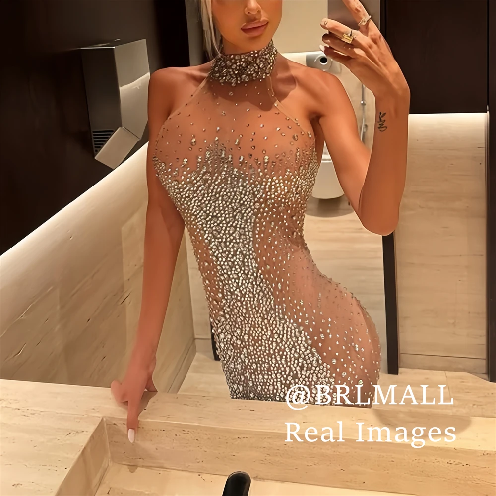 

Popular Sexy Illusion Prom Dress for Women 2025 Halter Neck Sheath Long Evening Dresses Dinner Party Costume Dresses Cocktail